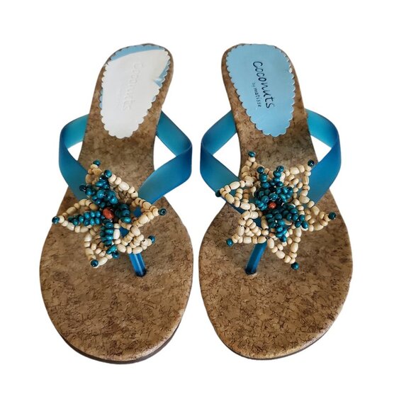 COCONUTS by MATISSE Colorful Beaded Flower Thong Sandals with Kittie Heel - Picture 2 of 11